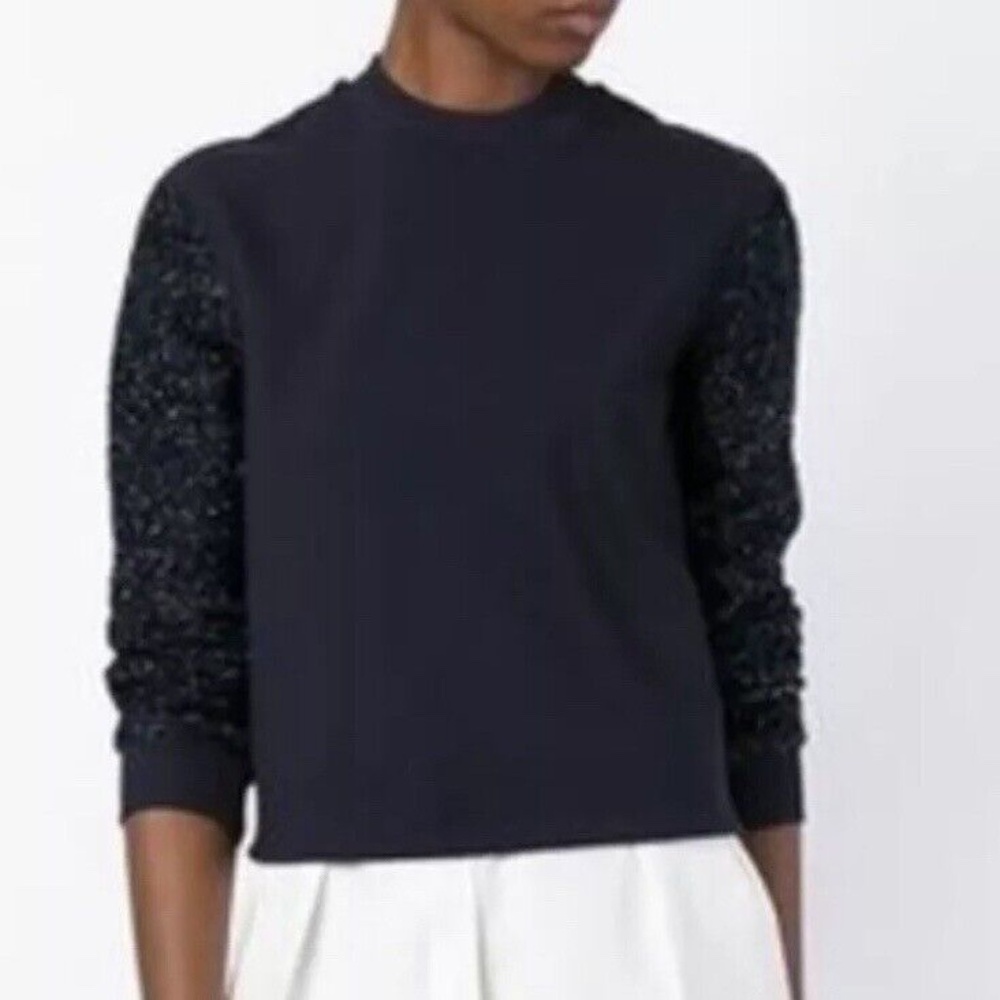 NWT Tory Burch‎ Tinsel Sleeve Sweater Navy Blue Size Large